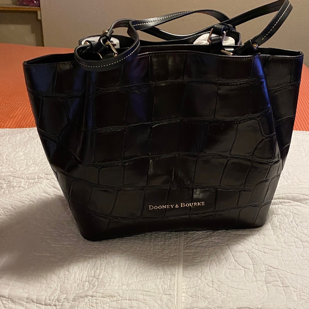 Dooney & Bourke Glossy Black Croc Tote